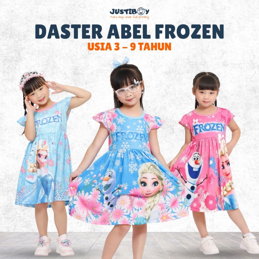 JUSTIBOY Daster Anak Perempuan Frozen Lycra Spandex Full Printing | Dress Elsa Anna Abel (3-11 Tahun