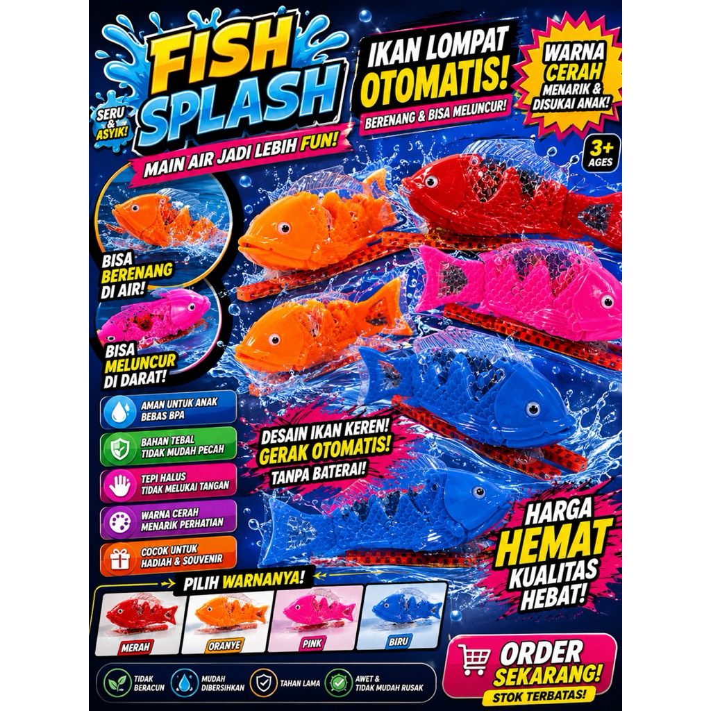 Mainan Ikan Lompat Otomatis Fish Splash Mainan Mandi Anak Ikan Berenang Mainan Air