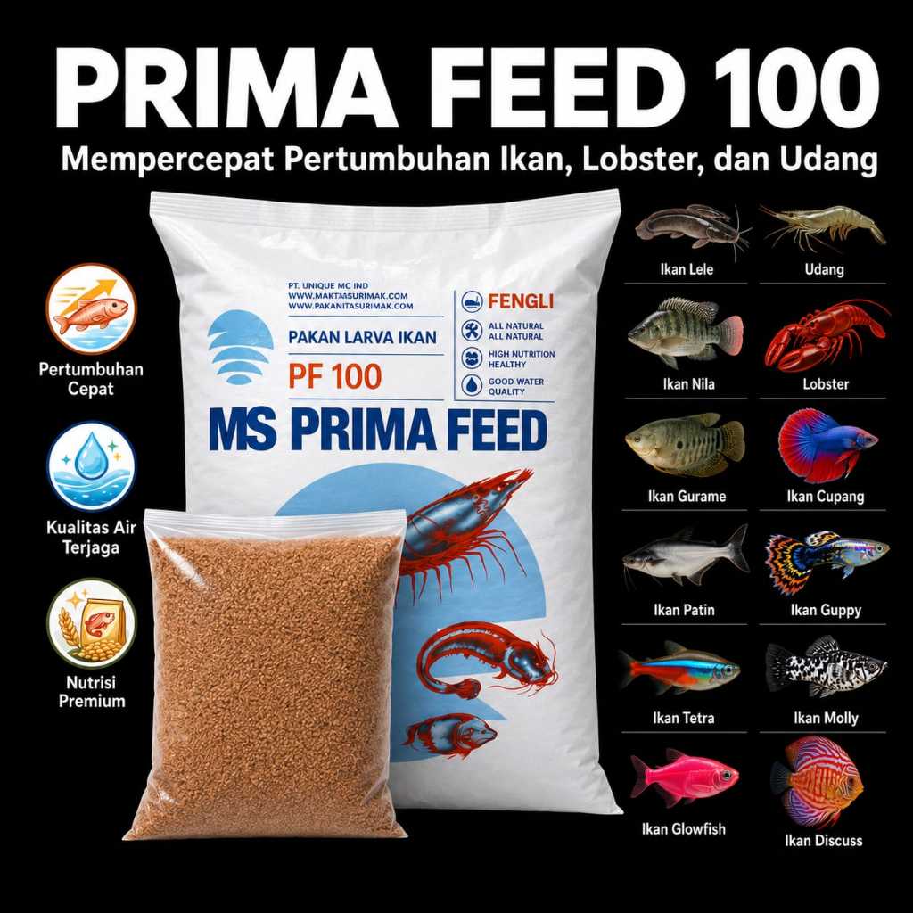 Pellet PRIMA FEED PF 100 500gr Pelet Ikan Udang Lobster Pakan Benih Larva Burayak Makanan Indukan De