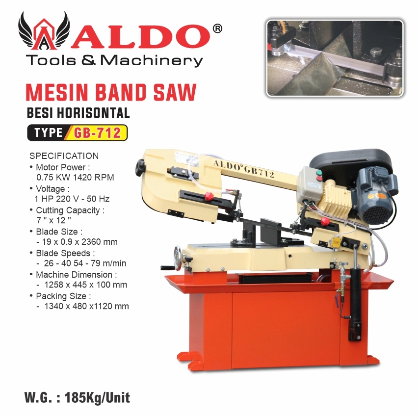 MESIN BAND SAW BESI HORISONTAL TYPE : GB-712 / MESIN PEMOTONG BESI / MESIN BAND SAW POTONG BESI MERK