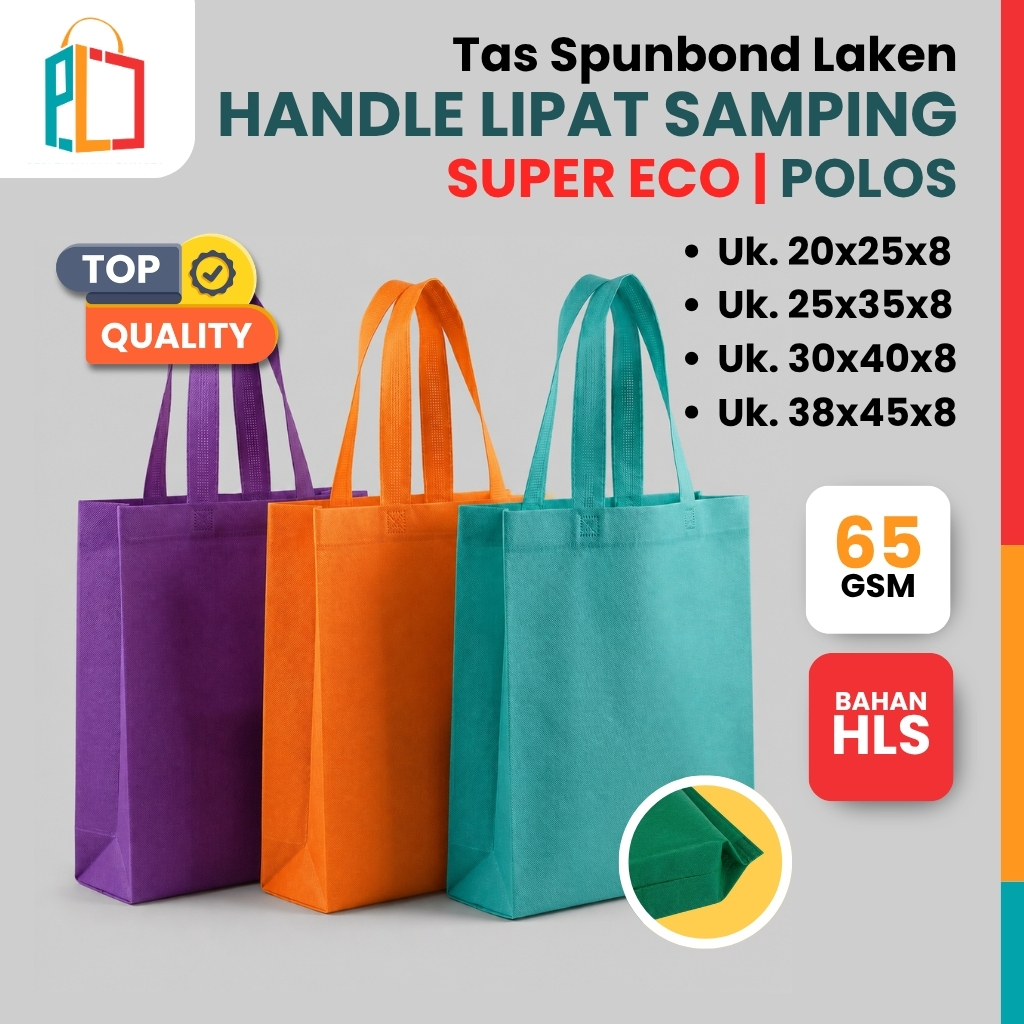 HLS SUPER ECO Tas Spunbond Goodie Bag Laken Handle 4 Ukuran 20x25 25x35 30x40 38x45 Tebal Polos