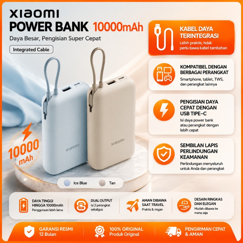 XIAOMI Powerbank Integrated Cable 10000 Mah ( P15ZM )