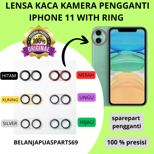 Kaca Kamera Iphone 11 Dengan Ring Lensa Kaca Kamera Belakang Iphone 11 Fullset Ori with ring