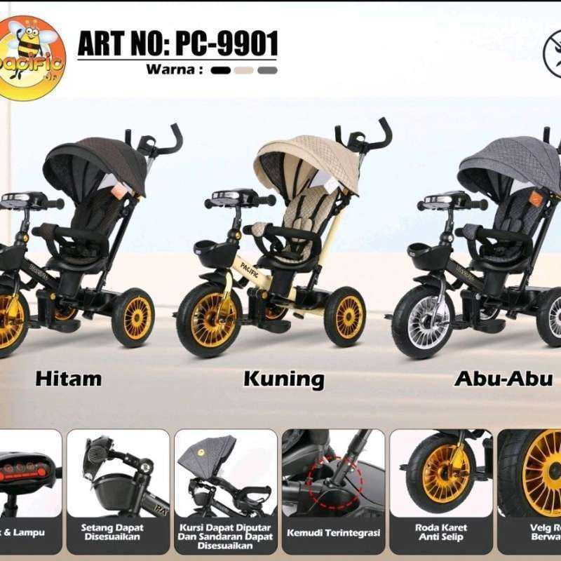 PACIFIC Sepeda Anak Tricycle PC-9901 Unisex Usia 1-4 Tahun Anti Slip Kanopi