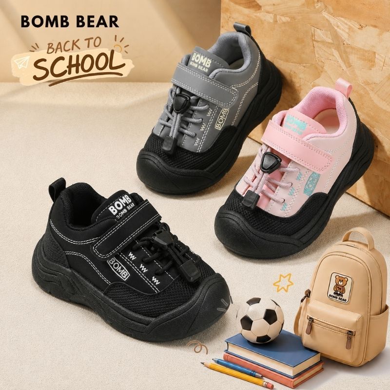 Bomb Bear Sepatu Sneakers Anak Laki Laki Hitam Back to School TK SD Sporty Ringan Dipakai YNSS2215