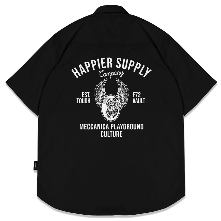 Happier Kemeja Dewasa - Kemeja Pendek Workshirt Bengkel Meccanica Supply Motor Hitam