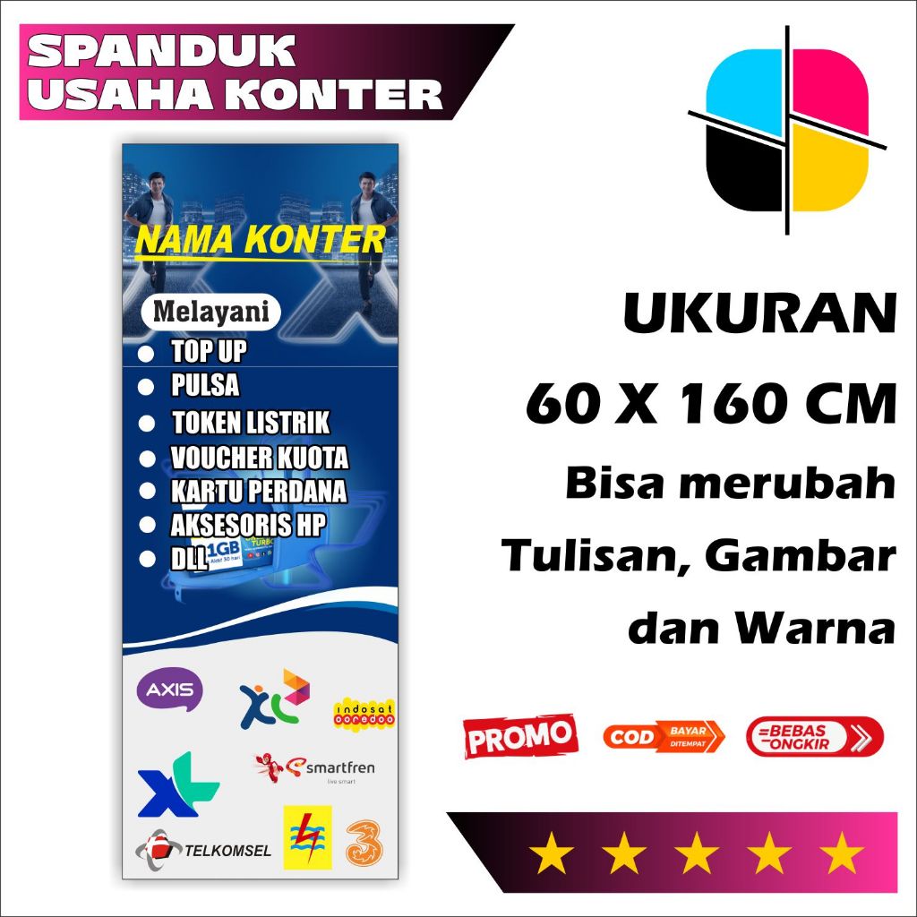 CETAK SPANDUK KONTER - CETAK BANNER KONTER UKURAN 60 X 160 CM