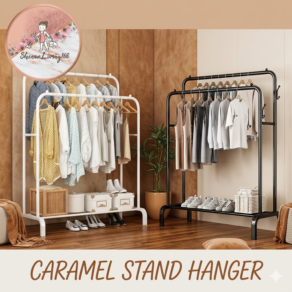 CARAMEL Stand Hanger Double Layer Rak Gantungan Baju Minimalis Modern Serbaguna kokoh