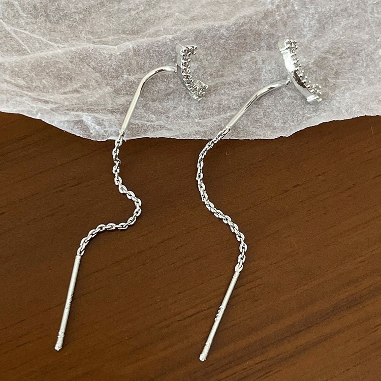 Rumbai Anting Titanium Panjang Korea Anti Karat Perak Aksesoris Wanita Anting