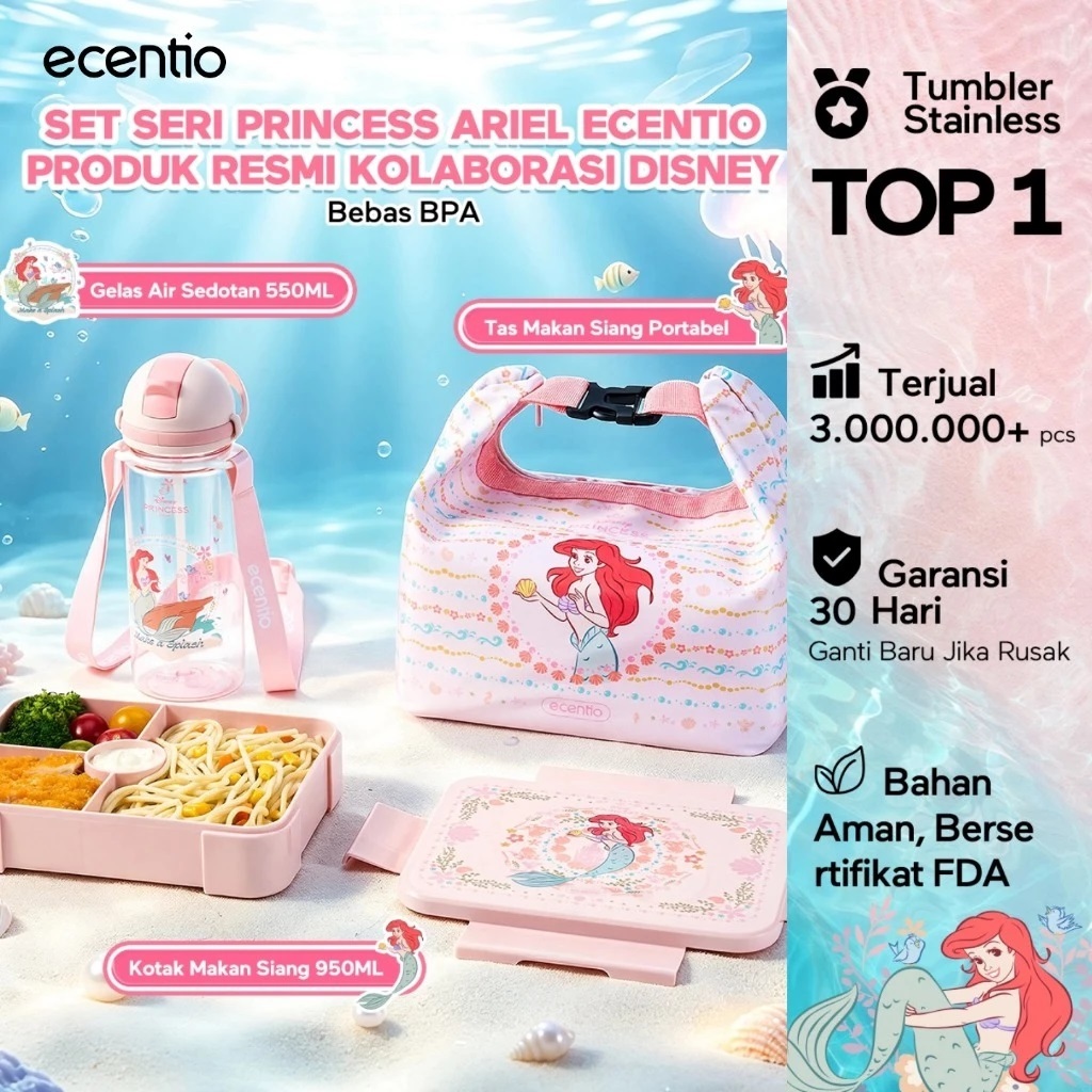 ecentio × Disney Princess Ariel Botol Minum Anak