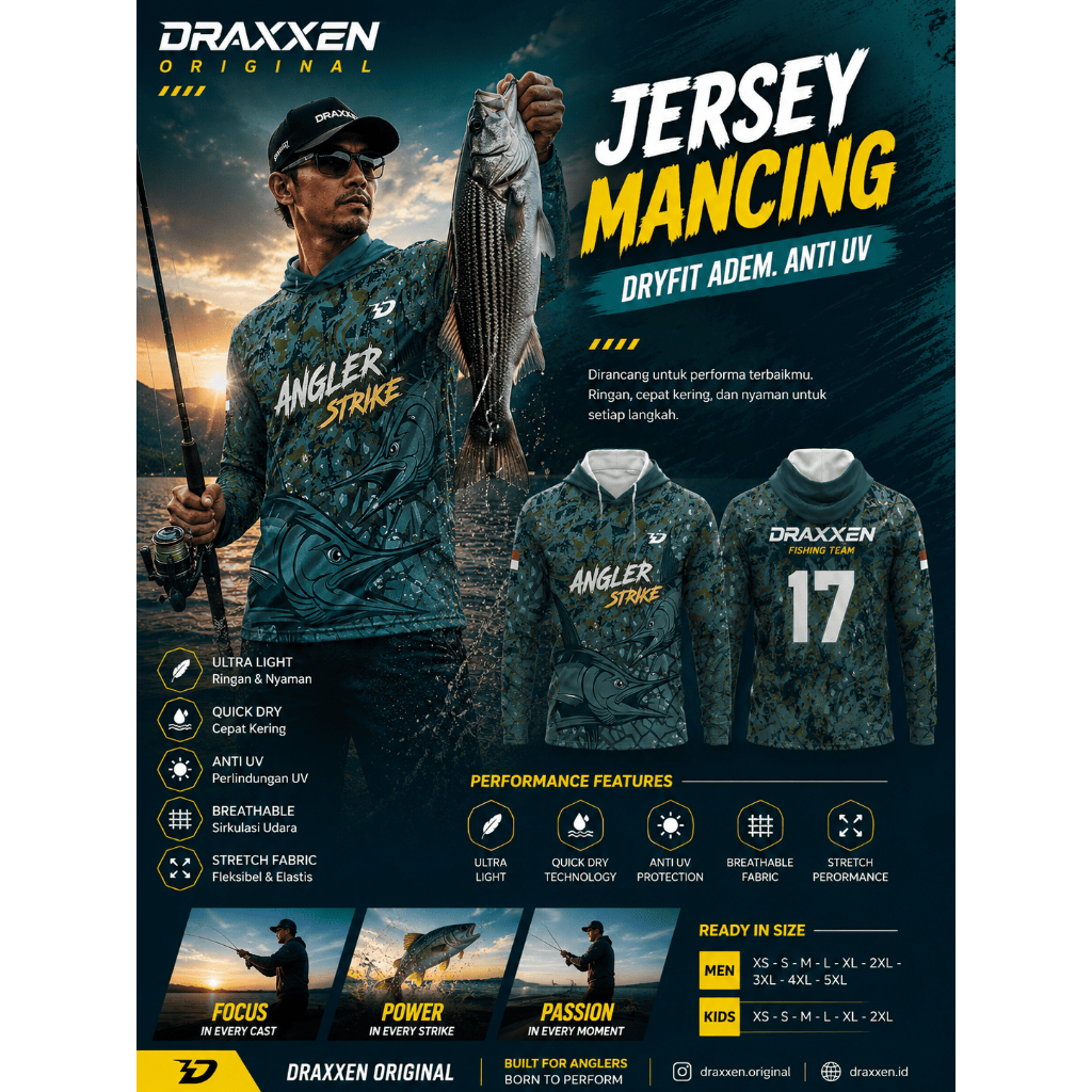 Baju Mancing Hoodie Dryfit Draxion – Jersey Mancing Lengan Panjang Anti UV Adem