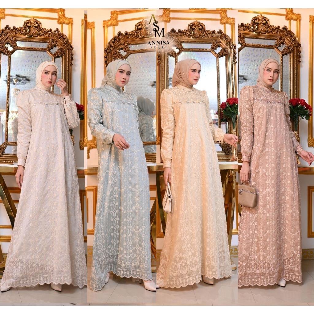 Gamis Tencil Embroidery by Annisa Syari Original All Size Cantik Mewah Elegant || Gamis Terbaru Kond
