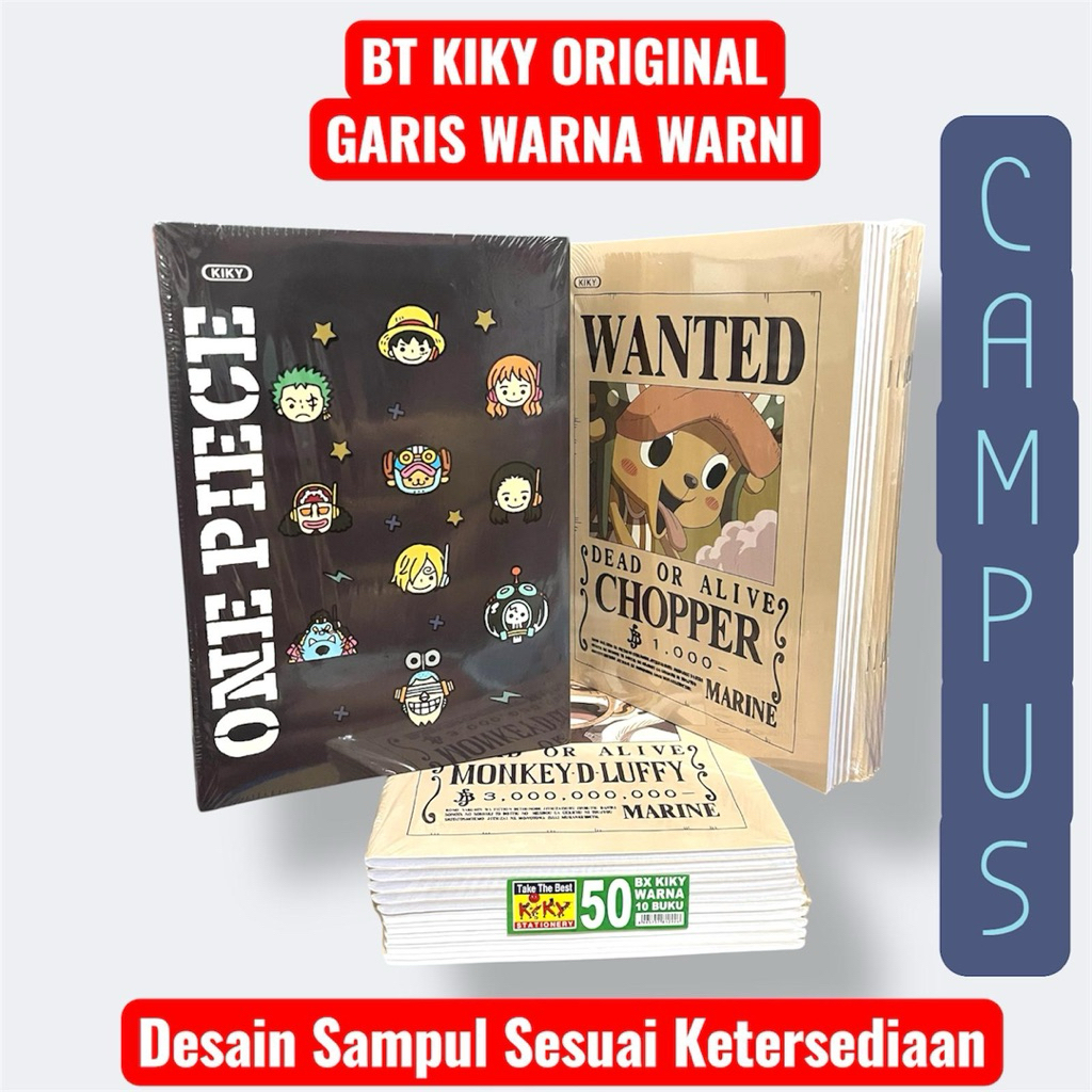 Buku Tulis Kiky Garis Warna Warni 38 42 50 58 Lembar Campus Boxy Kwarto Edisi One Piece Art Animasi 
