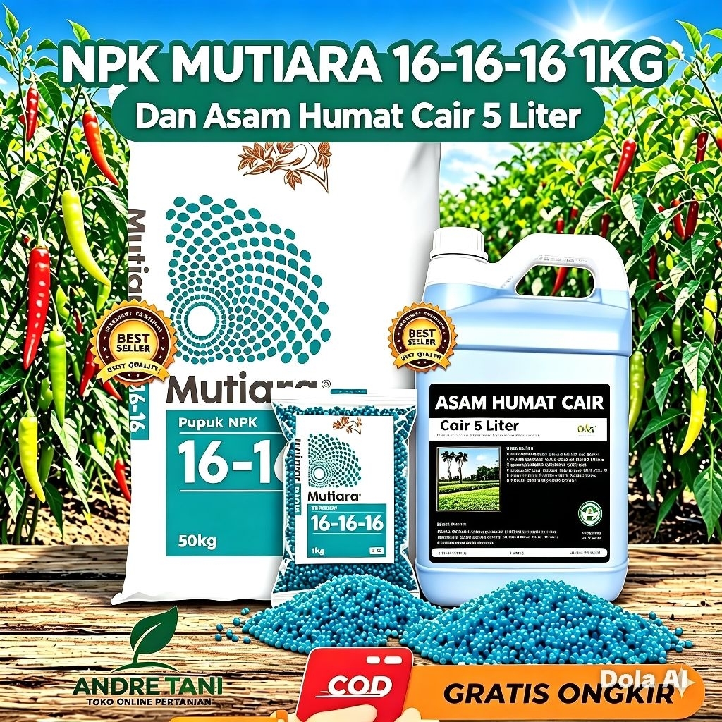 Asam Humat ZPT Cair 5 Liter Plus NPK Mutiara 16 16 16 Kemasan 1 KG