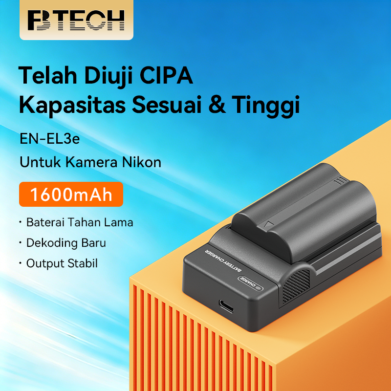 BTECH Baterai Charger Kamera Nikon EN-EL3e ENEL3e D90 D80 D700 D300 D300S D200 D70 D50 D100 DSLR Kam