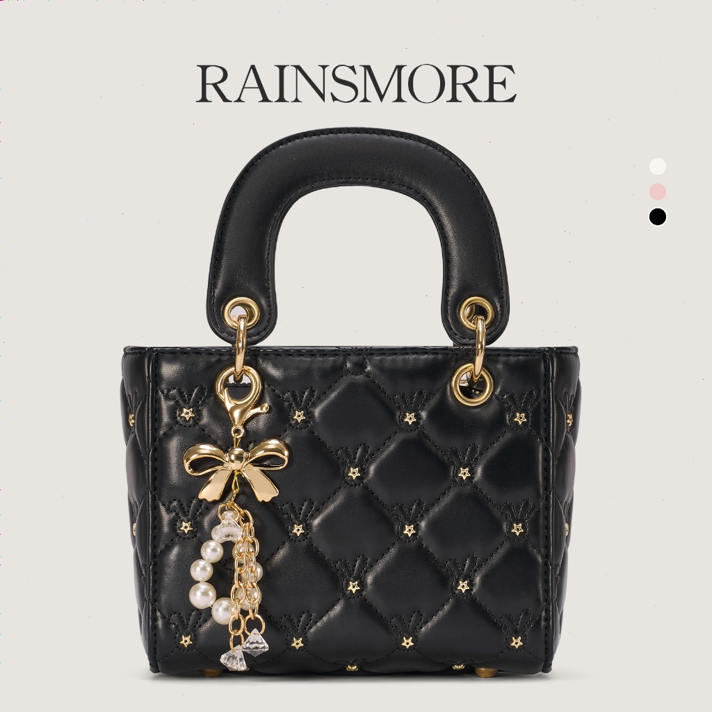 RAINSMORE Sulaman Kotak Tas Selempang Kotak Bordir Wanita Model Terbaru, Tas Tangan Elegan dengan De
