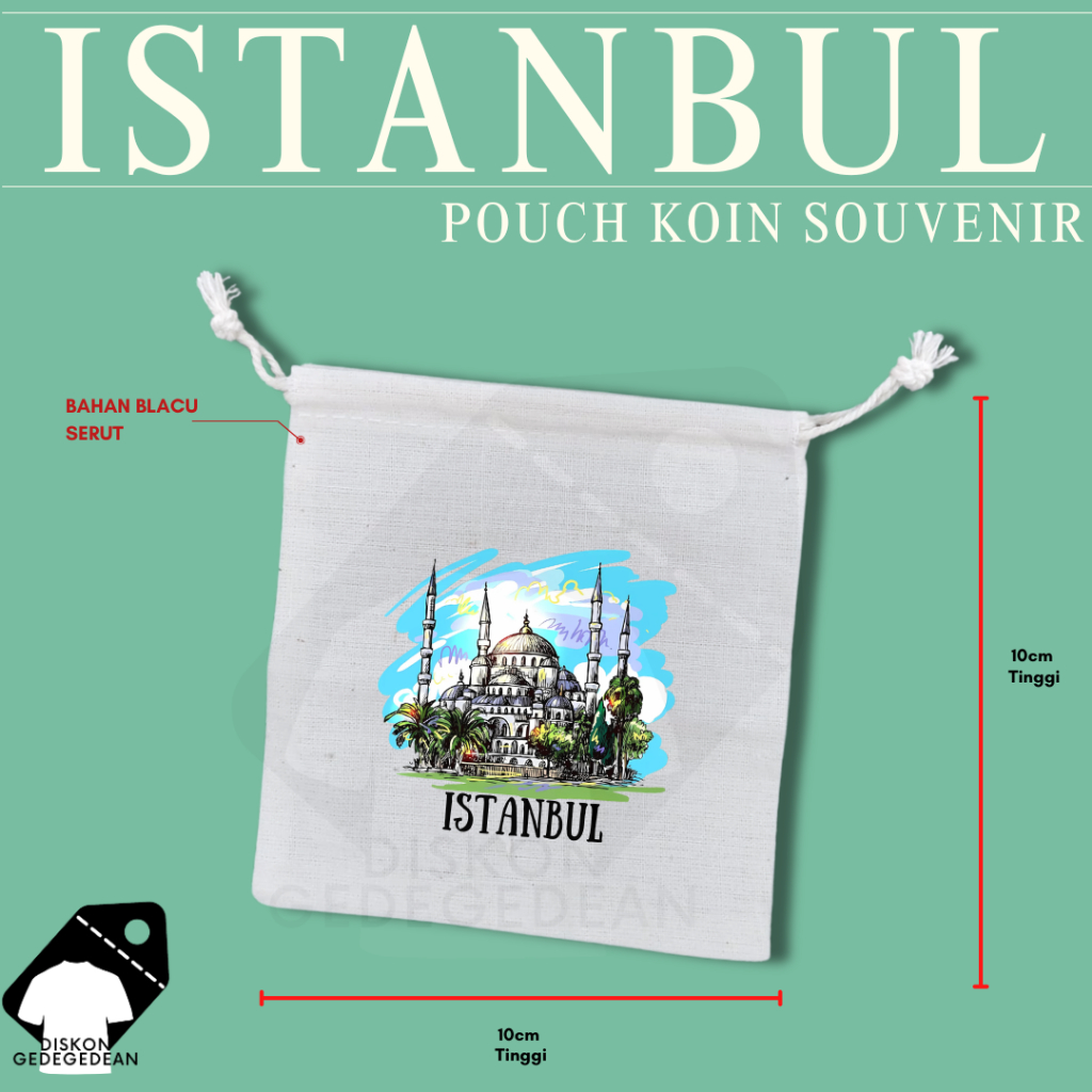 Diskongedegedean Pouch Koin Souvenir Istanbul Turki Dompet Oleh Oleh Bahan Blacu dengan Resleting Ty