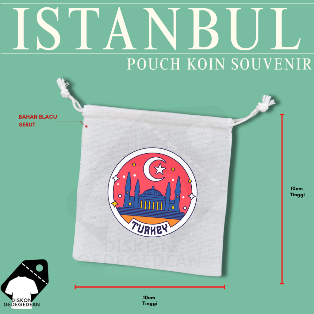 Diskongedegedean Pouch Koin Souvenir Istanbul Turki Dompet Oleh Oleh Bahan Blacu dengan Resleting Ty
