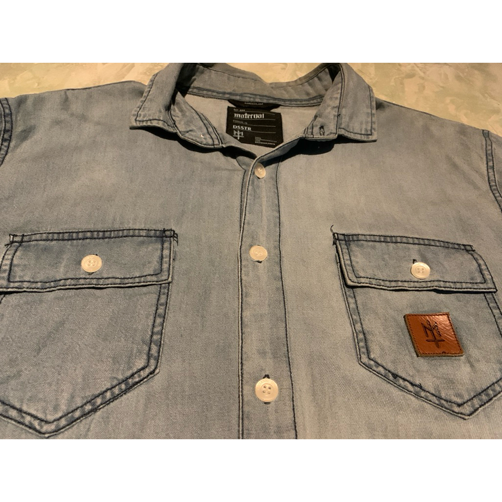 maternal kemeja biru telur asin - washed button up