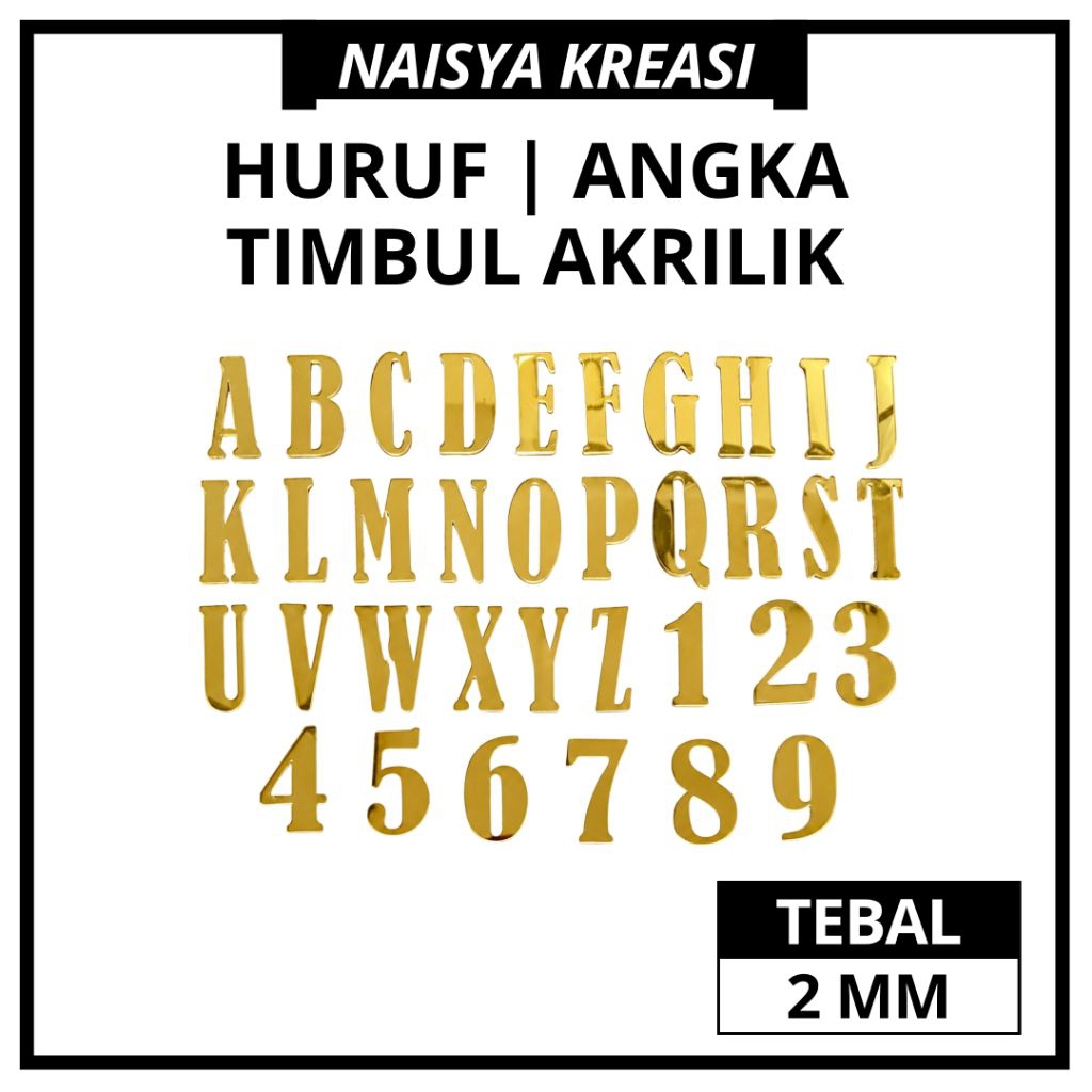Huruf Akrilik Warna Gold / Silver - Angka Akrilik - Huruf Alfabet - Huruf Abjad - Akrilik Custom Mir