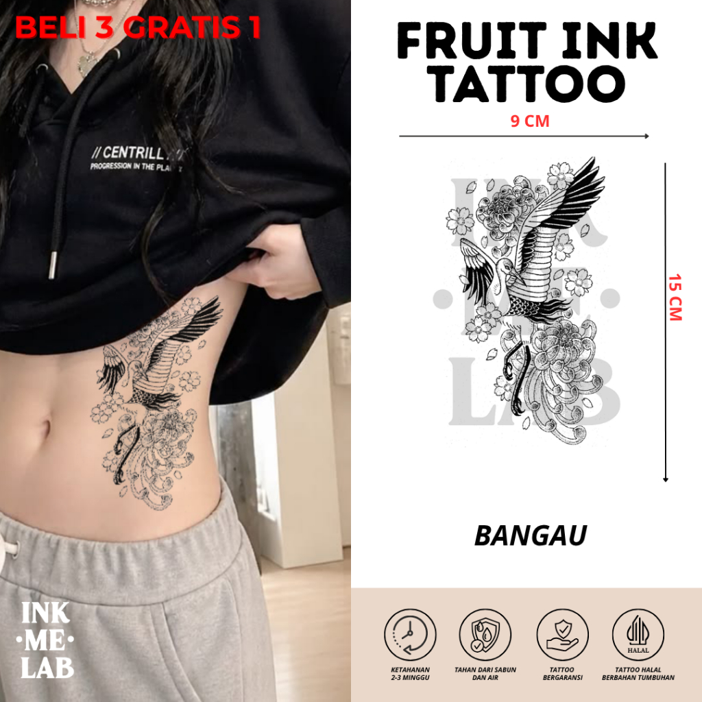 INKMELAB - Bangau Temporary Tattoo desain jepang yakuza  , tato temporer tahan lama untuk tangan tah