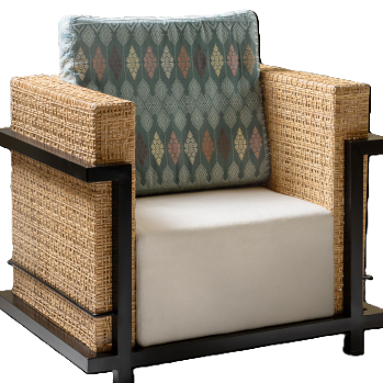 Varia Lifestyle= LC Reborn kursi sofa bahan rotan kombinasi rangka besi lengkap bantal kain motif nu