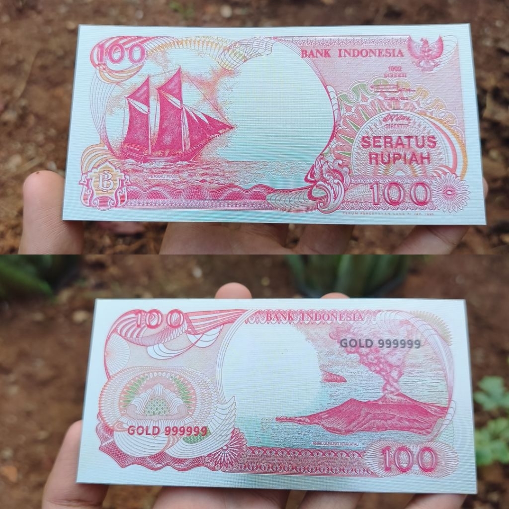 Souvenir Uang Gold Foil 100 Rupiah Perahu Pinisi