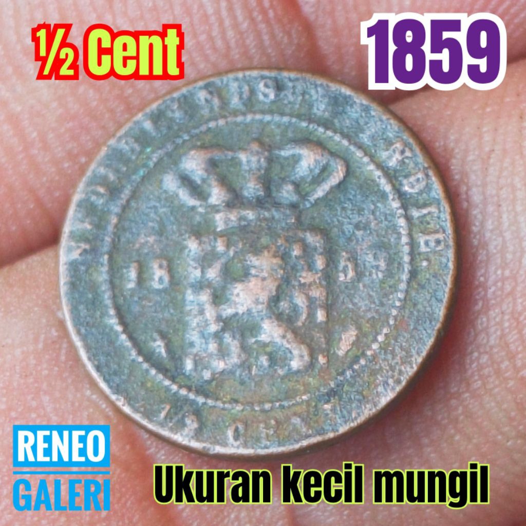 Koin Kecil 1/2 Cent tahun 1859 Asli Korosi Nederlandsch Indie 0,5 uang kuno duit logam lama setengah