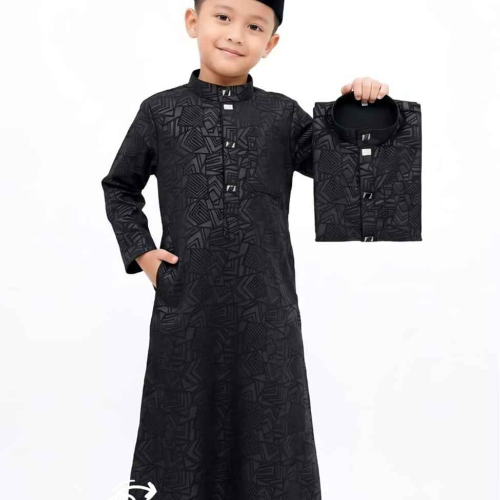 Jubah Anak Laki Laki Motif Embos Elegan Gamis Anak Laki Laki Kancing Import