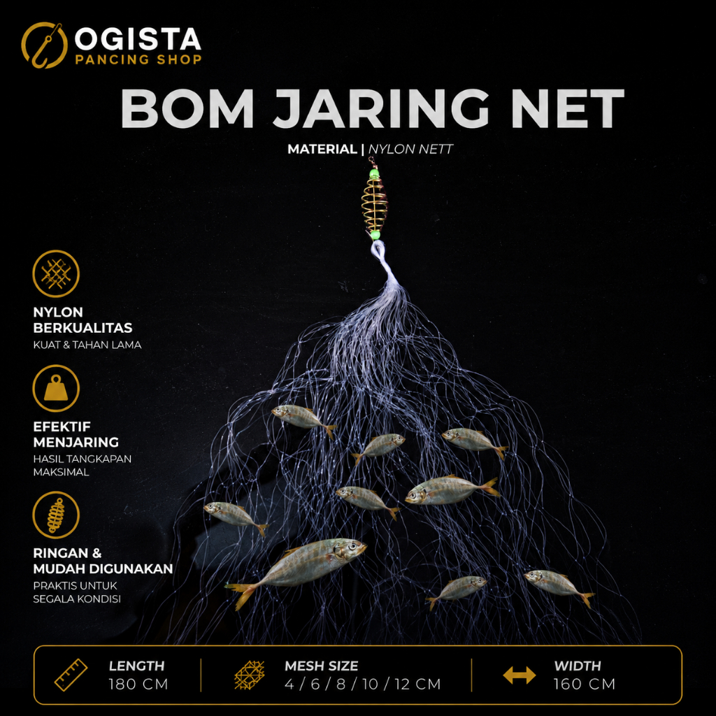 JARING BOM NET PANCING PANJANG 1, 5 METER NOMOR 3 4 5 6 7 8 9 10 11 12
