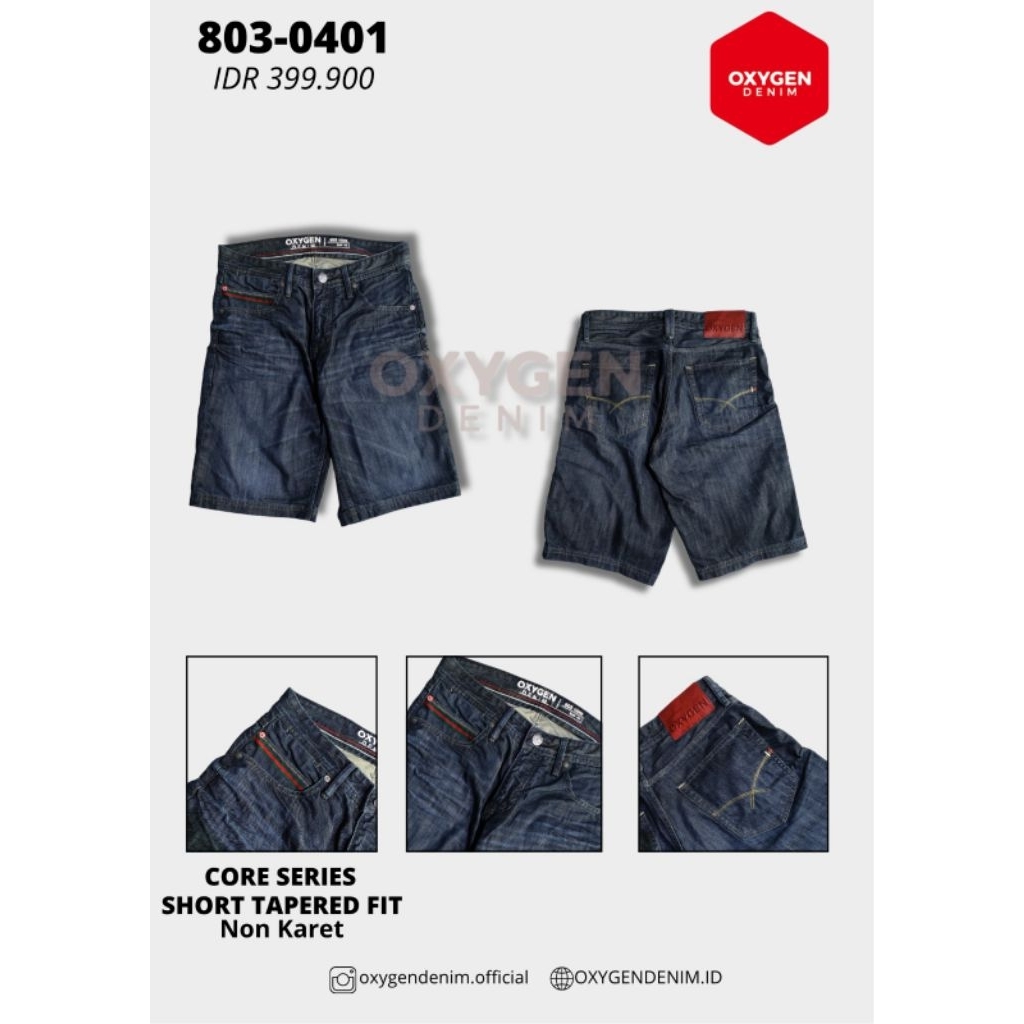 Celana pendek Jeans Pria oxygen  - Bahan Denim Tebal, Non Stretch, Warna Tahan Lama