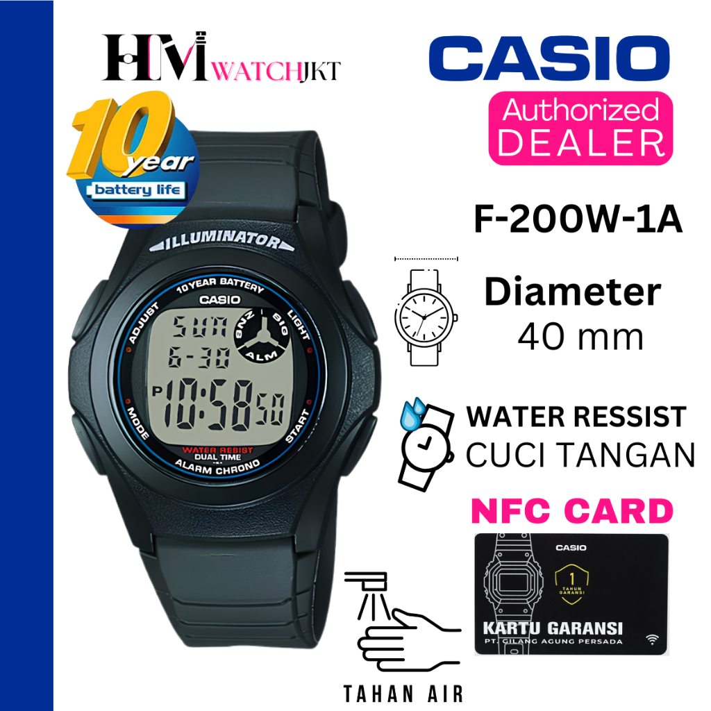 CASIO F-200W-1ADF Jam Tangan Pria Original Digital Antiair F-200W-1A F-200W F-200 F200