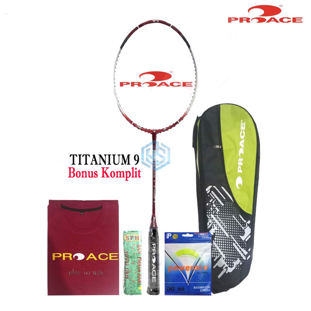 Raket Badminton ProAce Titanium 9 Bonus Komplit Raket Pro Ace Titanium 9