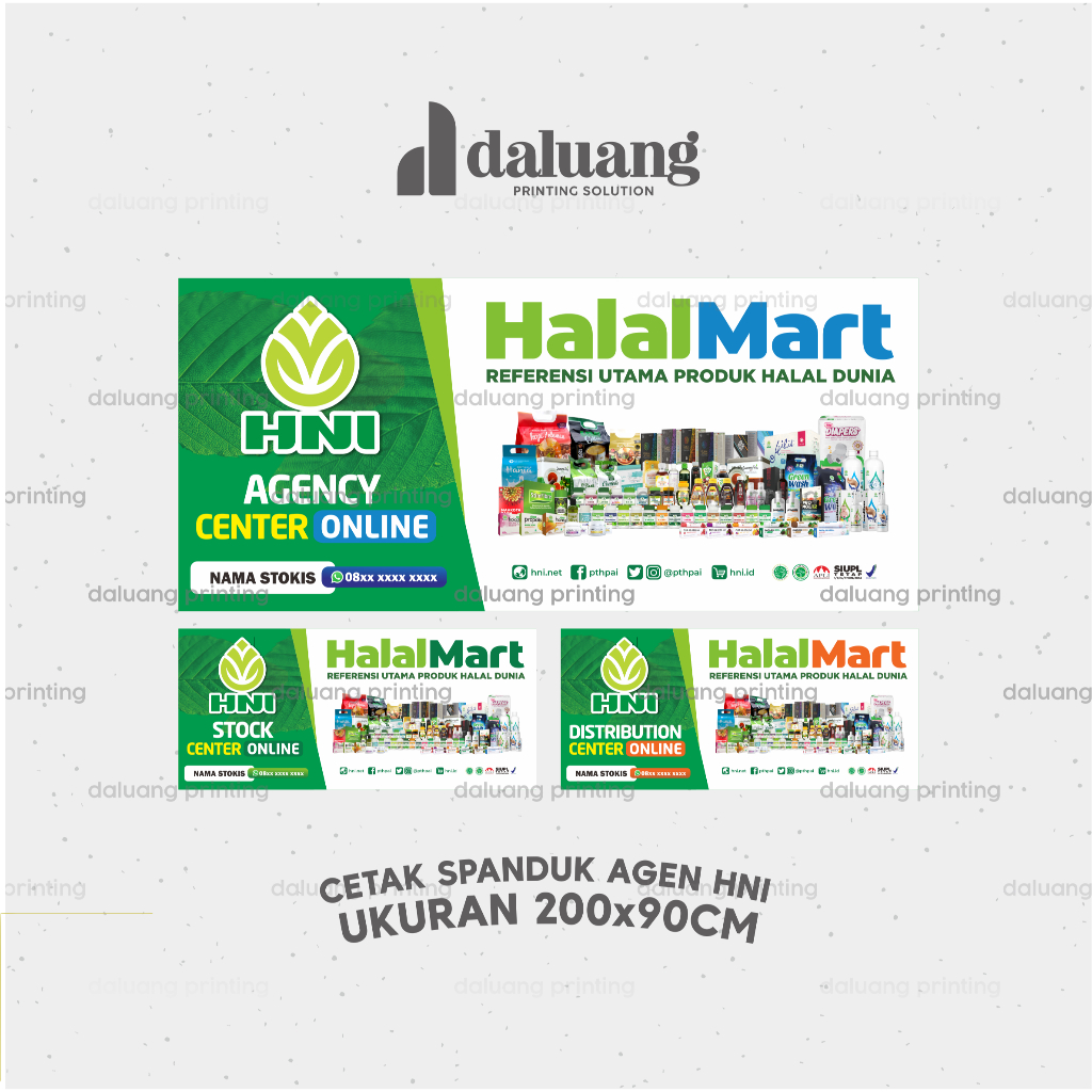 200x90cm | Cetak Banner Spanduk Agen HNI Halal Mart Agency Distribution Stockies Stock