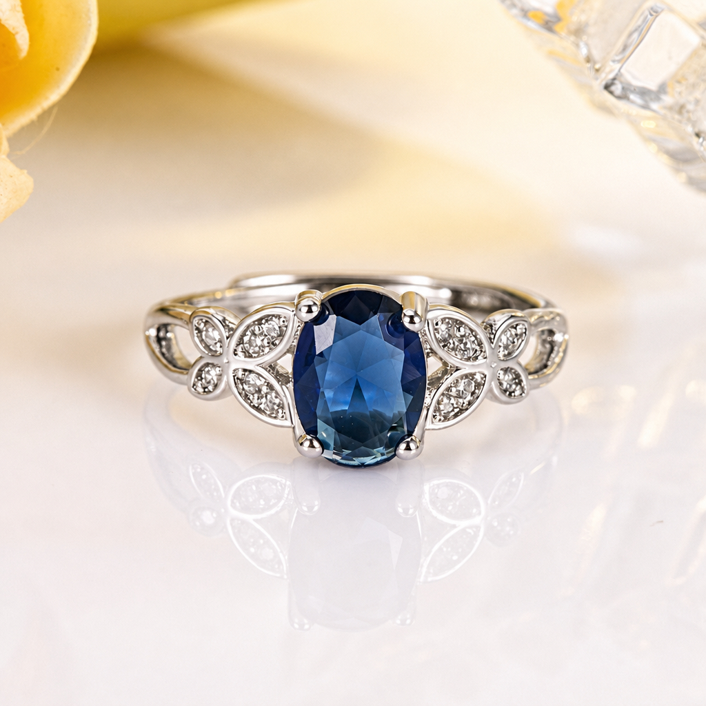 Cincin Sapphire Moonlight Titanium Wanita Berlian Cincin Lamaran Couple  Anti Karat Emas Putih