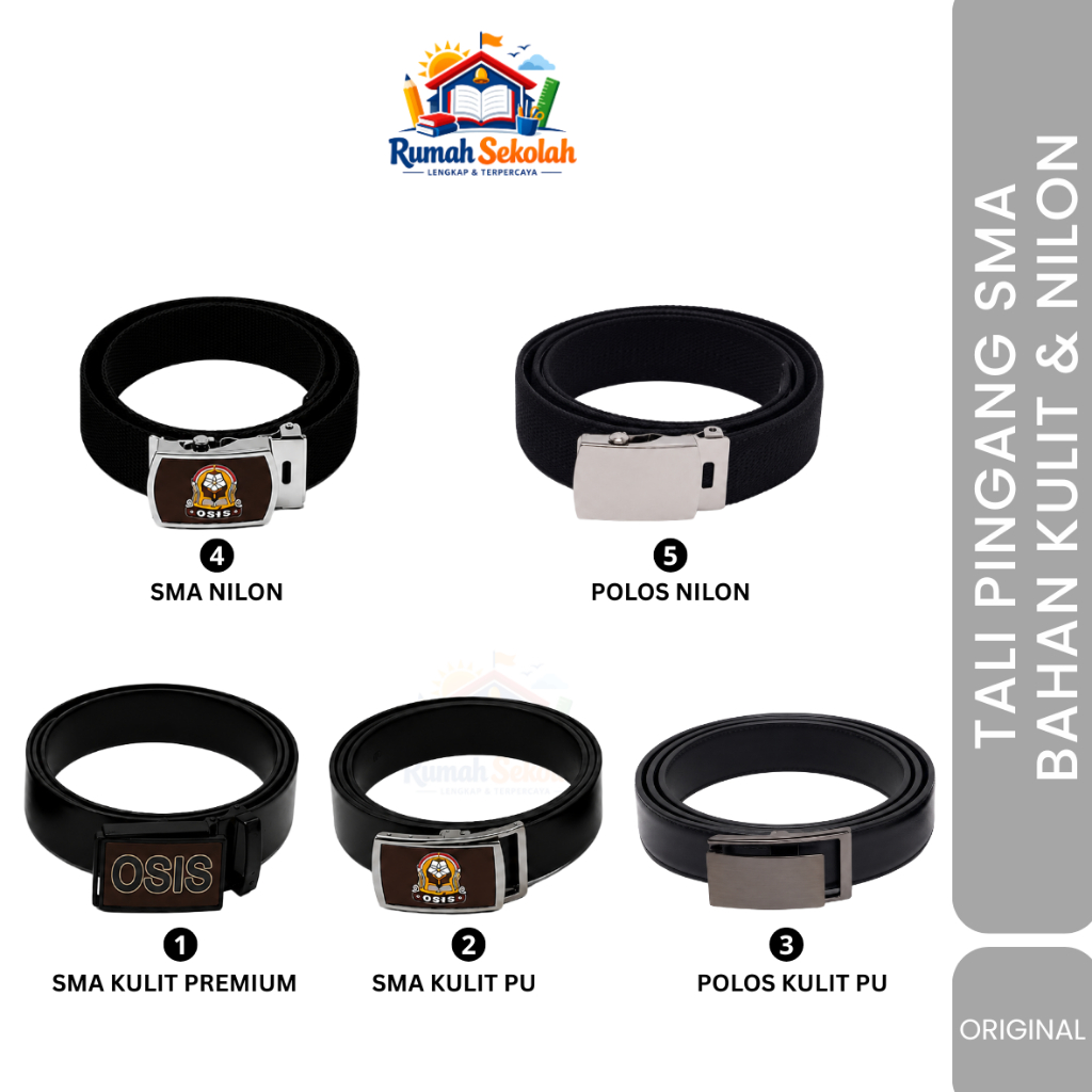 Tali Pinggang SMA Original OSIS | Kulit Premium, Kulit PU & Nilon | Ikat Pinggang Seragam Sekolah
