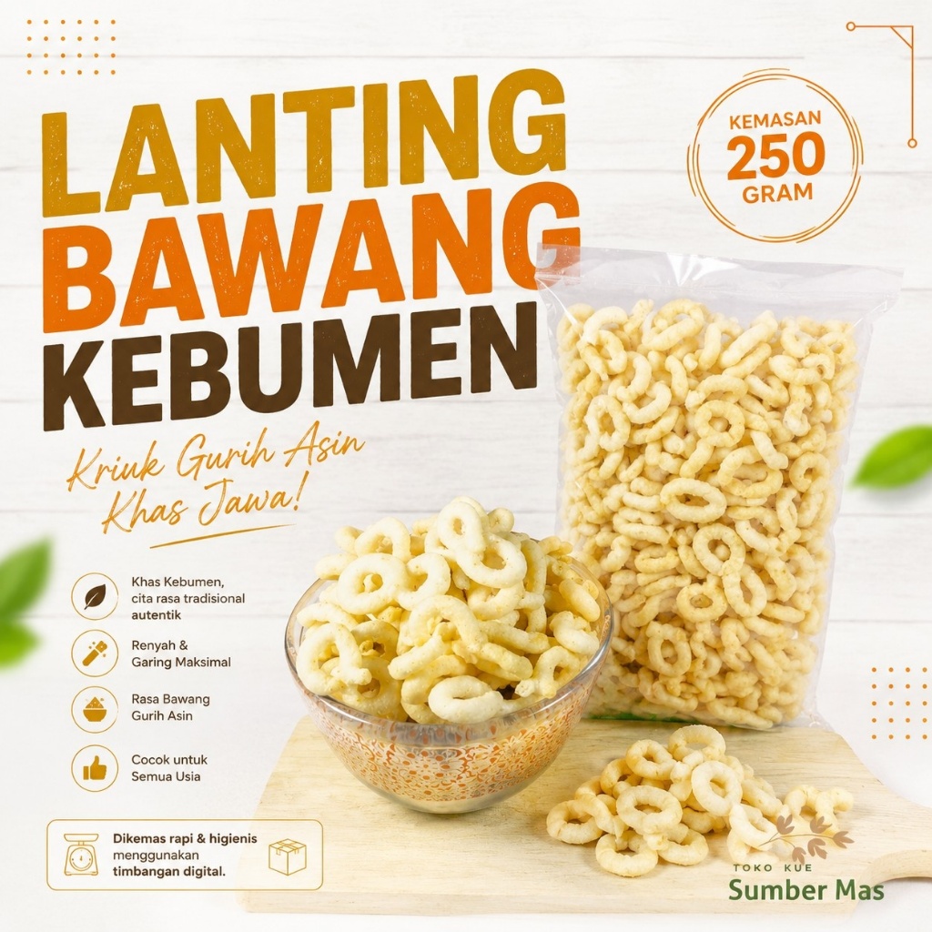Lanting Bawang Kebumen 1kg - Kelanting Lanting Jawa Gurih Asin Renyah