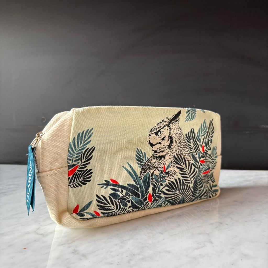 Clarins Limited Edition Owl Jungle Botanical Canvas Cosmetic Bag | Premium Travel Makeup Pouch Skinc