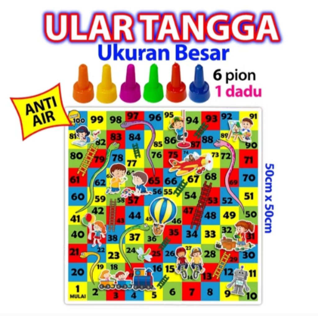 Mainan Anak Ular Tangga Jumbo 49 x 49 Anti Air 6 Bidak 1 Dadu