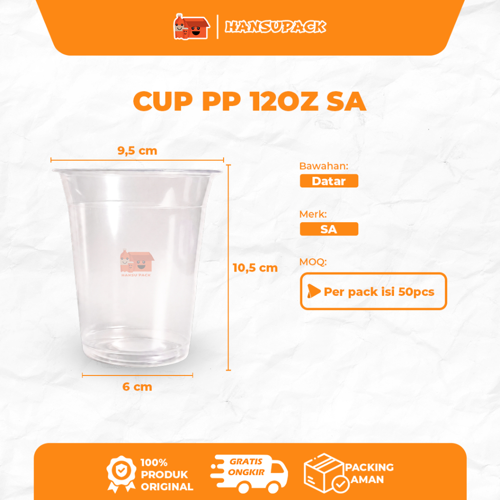 Gelas Plastik PP 12oz 360ml 8gr Isi 50pcs Gelas 12 oz (SA)