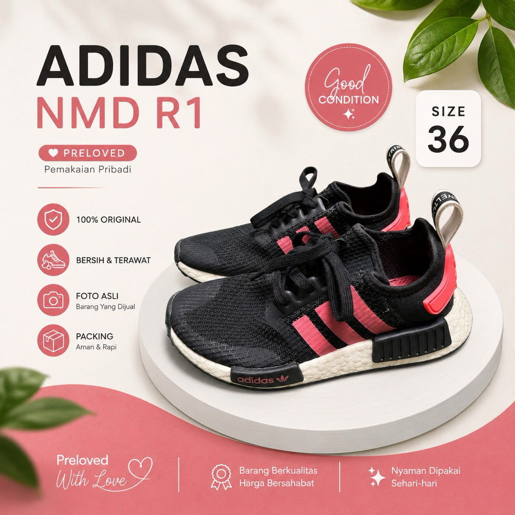 Sepatu Adidas NMD R1 Black Signal Pink (Preloved)