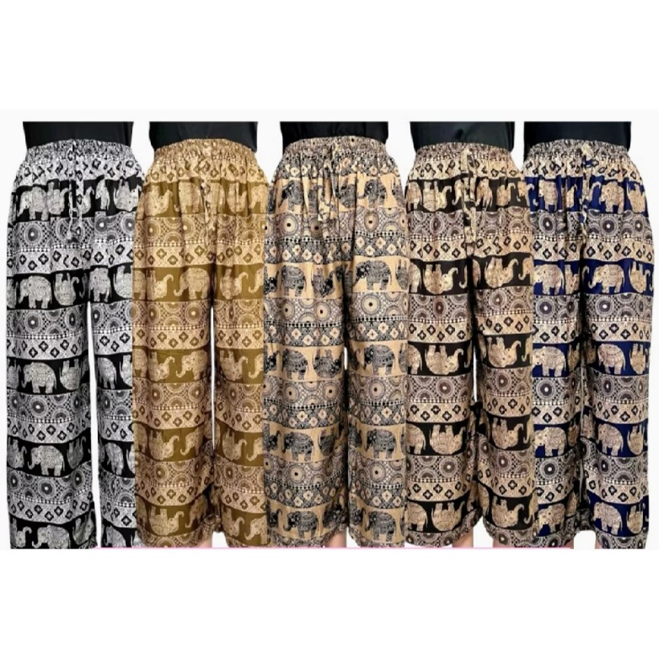 Celana Kulot Wanita Jumbo Rayon Motif Gajah Part 2 Kain Bali Nyaman Panjang - Gjh etnik hitam, Kulot