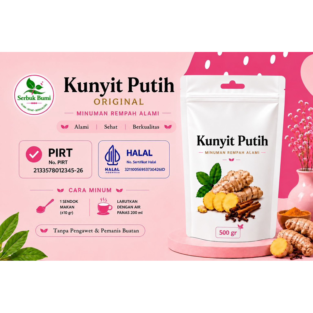 Serbuk Bumi Kunyit Putih 500gram Kunyit Bubuk Asli Tanpa Bahan Pengawet