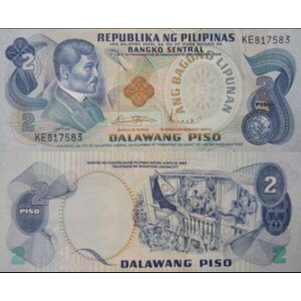 Uang Kuno Filipina 2peso AUNC hampir baru untuk Numismatik
