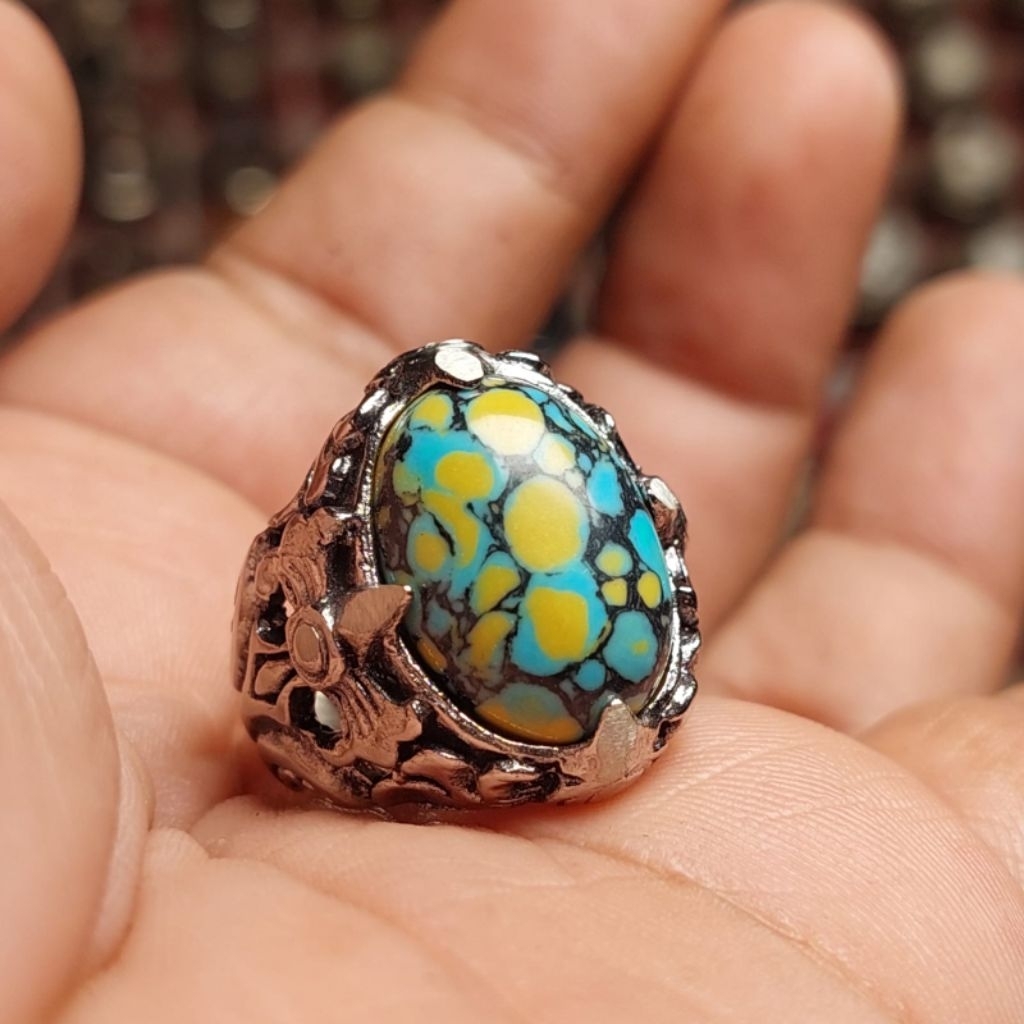 Cincin batu pirus tibet gradasi pancawarna ceplok kuro