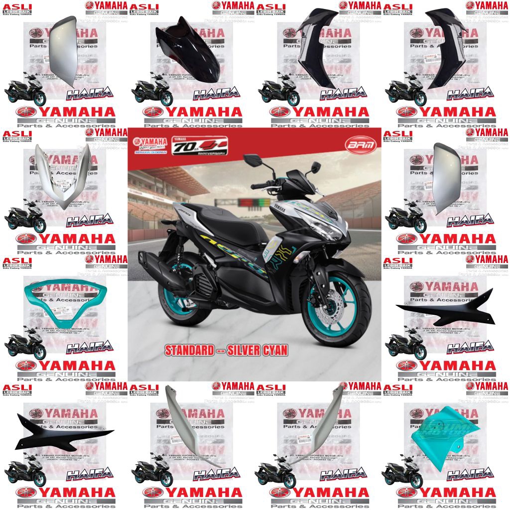 FULL SET COVER BODY HALUS NEW AEROX 155 CONNECTED SILVER HITAM ORIGINAL YAMAHA BBP