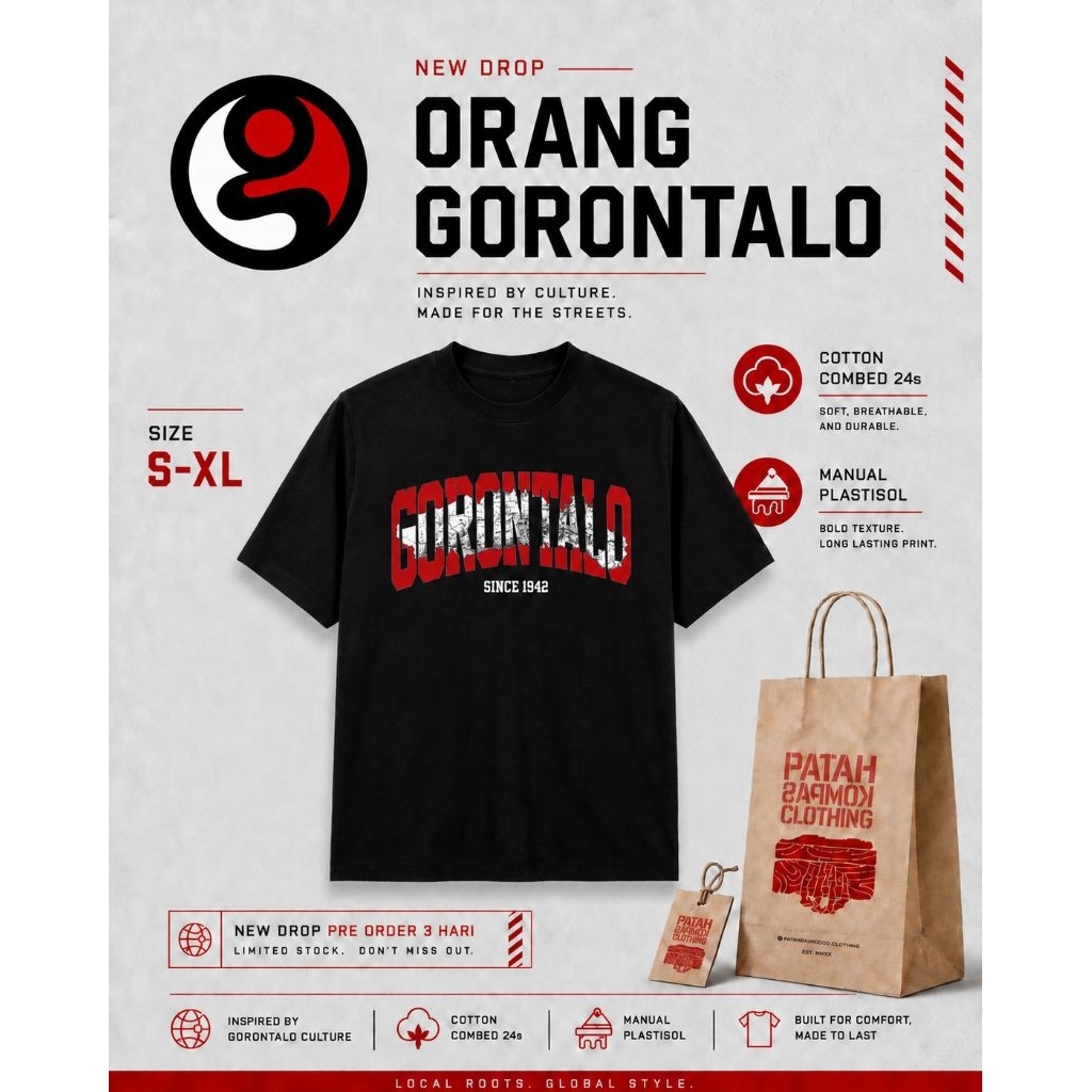 Kaos orang gorontalo  (Peta Gorontalo Merah Abu-abu)