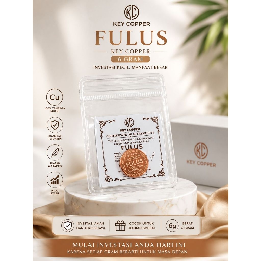Fulus Key Copper Kokn Fulus Tembaga Asli Fine Copper 999 Berat 6/10/25gr