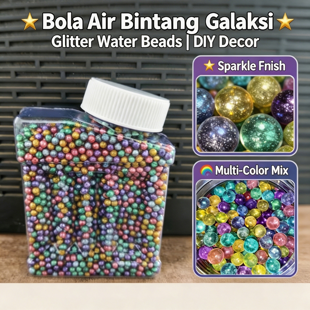 Bola Air Mutiara Kilap Serbuk Glitter Orbeez Bintang Berkilau | Manik Kristal Air Untuk Dekorasi Vas