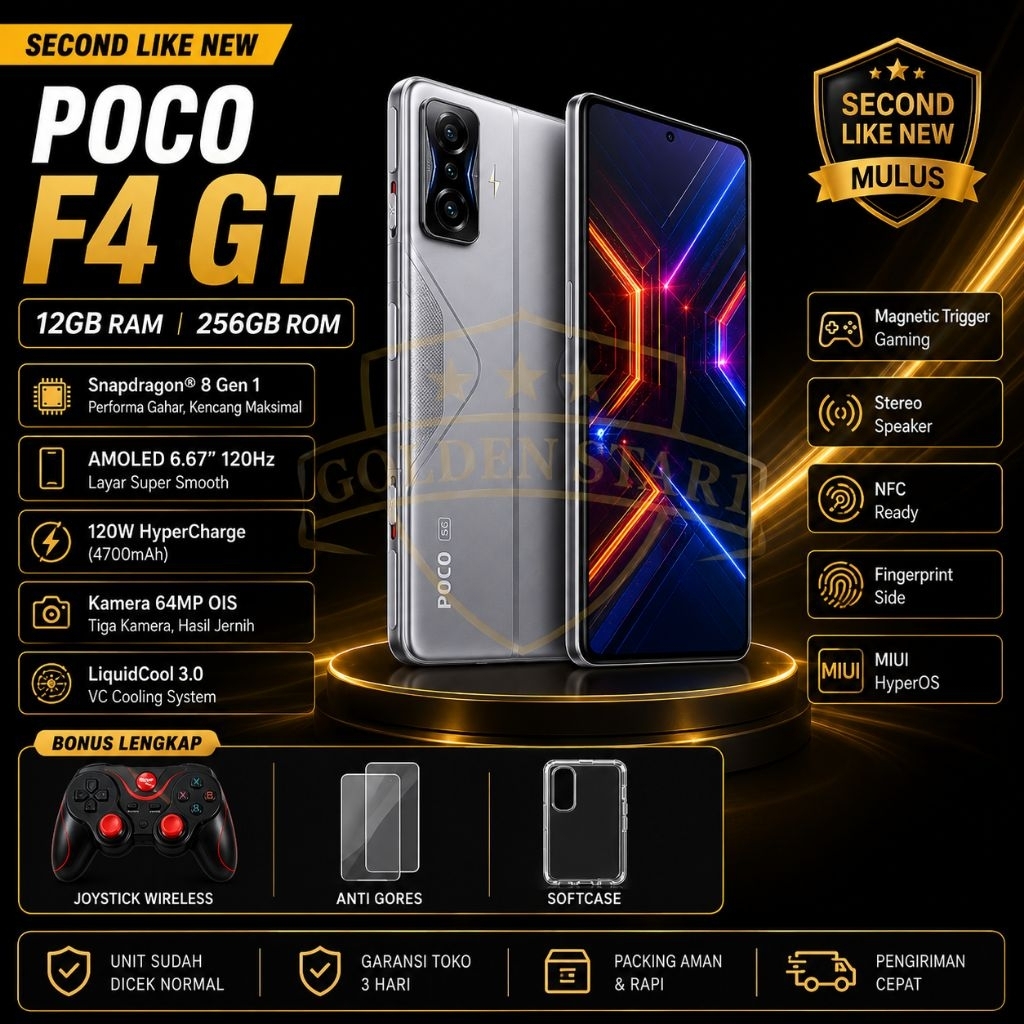 Xiaomi Poco F4 GT 12 256GB HP Gaming Second Snapdragon 8 Gen 1 Bonus Joystick Anti Gores